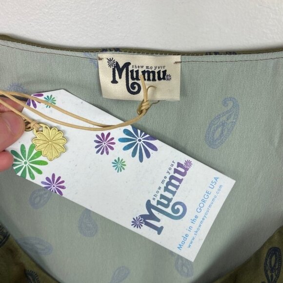 NWT Show Me Your Mumu‎ Olive Green Ruffle Long Sleeve Dress Size Small New Tags - Picture 3 of 11